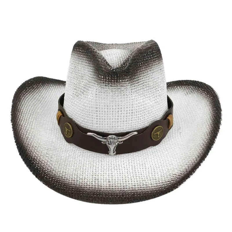 Bottone da cowboy Uomo Donna Cappelli da sole Retro Western Riding in pelle Mankind Chapeau Cintura ampia moda semplice cappello a tesa larga unisex G220301