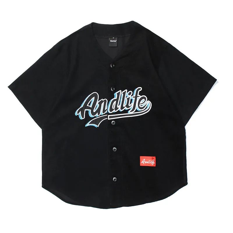 Mäns T-shirt Corduroy Spliced ​​Embroidered Baseball Kortärmad T-shirts V Nacke Oversize Casual Summer Tees