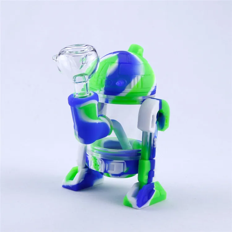 Venta al por mayor estilo de América Forma de robot Cachimba Silicona bong tubería de agua tuberías de silicona
