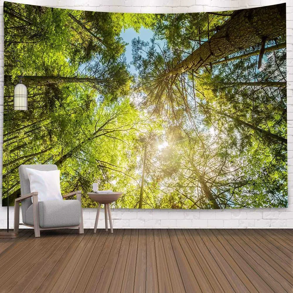 Aggcual beau paysage naturel tapisserie tenture bois imprimé mur tissu Art mur décoration de la maison murale tapis de plage tap122 210609
