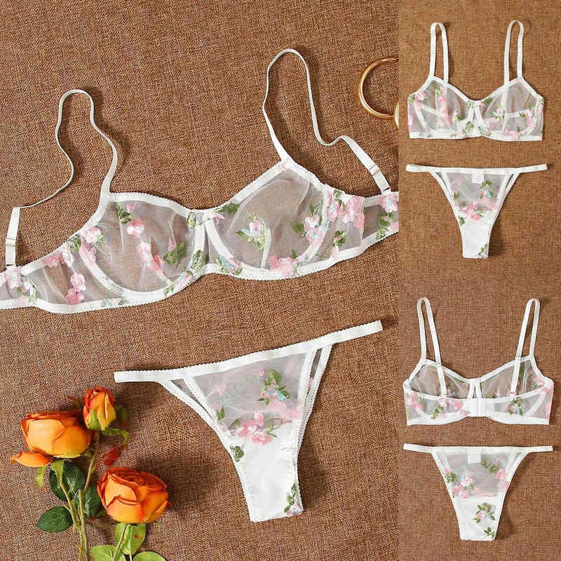 Set da donna in due pezzi di biancheria intima sexy bianca con sacchetto in prospettiva a rete 211203