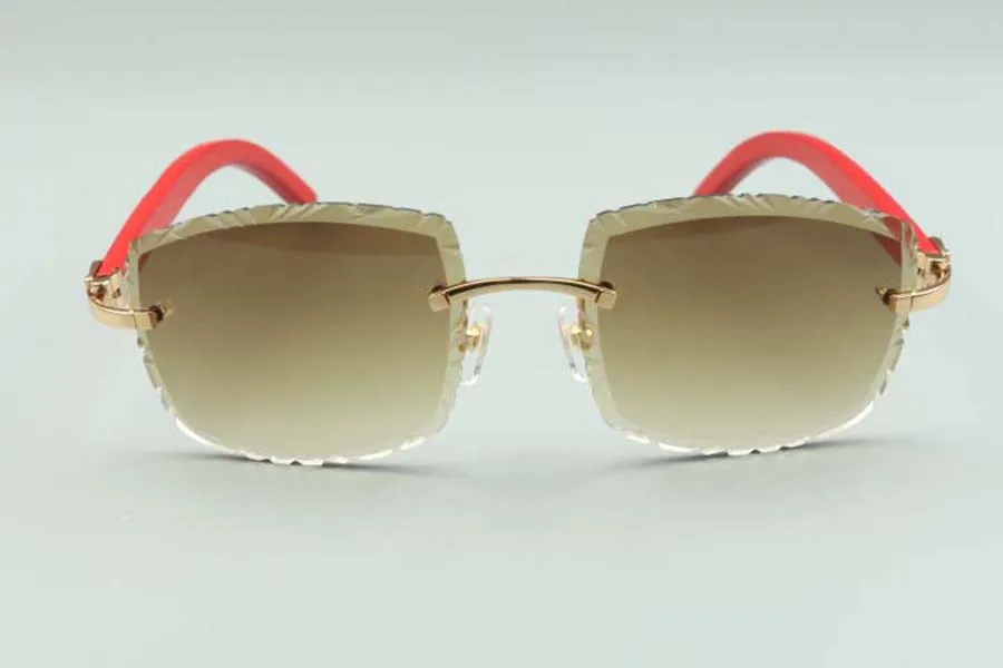 2021 ontwerpers zonnebril 3524023 gesneden lens natuurlijke rode houten brilveren brilmaat 58-18-135mm2569