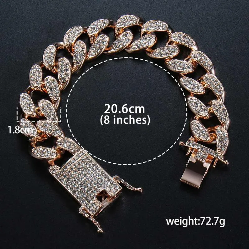 S-Link Miami 8incn Rose Gold Cupan Barele Pink Rhinestone Alloy Hip Hop Crystal من Swarovskis Fashion Punk Netlace Jewelry Ba275y