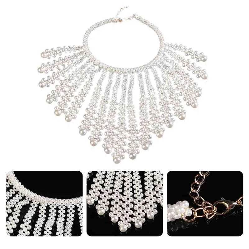 Women Pearl Beaded Bib Choker Necklace Collar Jewelry Female Party Accessories