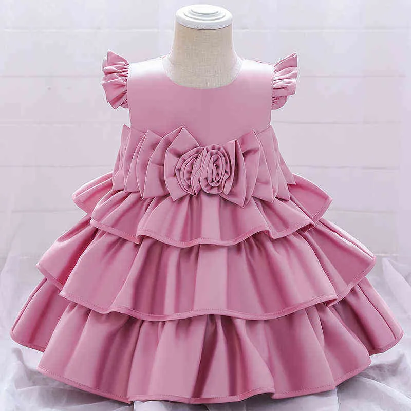 2021 Formalny chrzcielski Dress 1st Urodziny Sukienka Dla Baby Girl Clothig Bow Księżniczka Sukienki Eleganckie Party Dress Backless 1 2 5 Year G1129