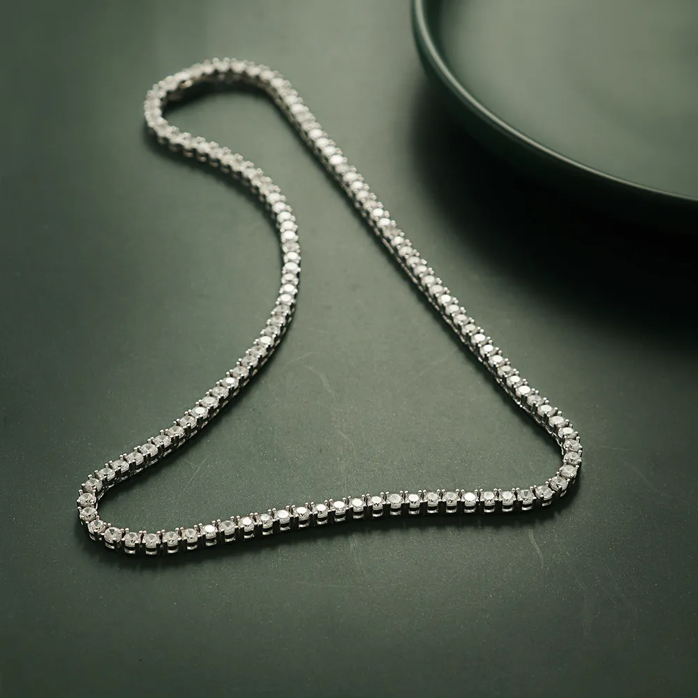 41 45 50 55CM 925 Sterling Silver Choker Tennis Necklace 3mm 4mm Zirconia Stones Chain Halsband för kvinnors engagemang bröllop del236a