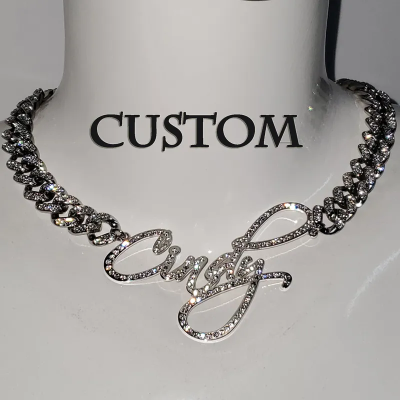 Nome artistico in acciaio inossidabile di moda personalizzato con collana a catena cubana Lettere personalizzato CHOKER NAME PENDANT NAMPATURA 235L