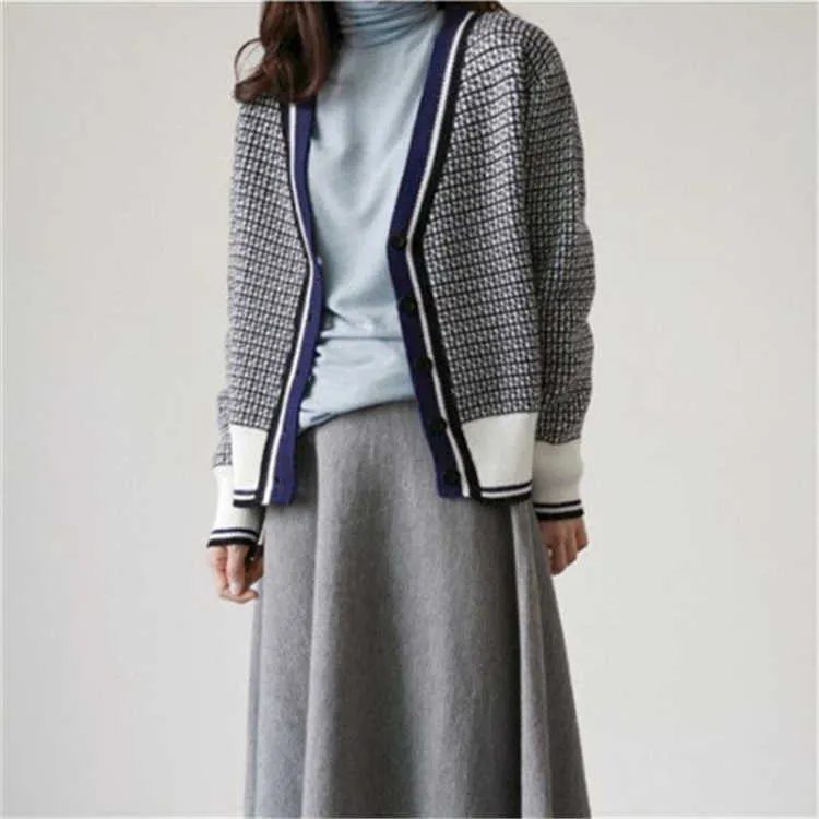 Colorfaith Winter Spring Dames Sweaters Plaid Modieuze Koreaanse stijl Geruit breien Oversize Vesten SWC291 210806
