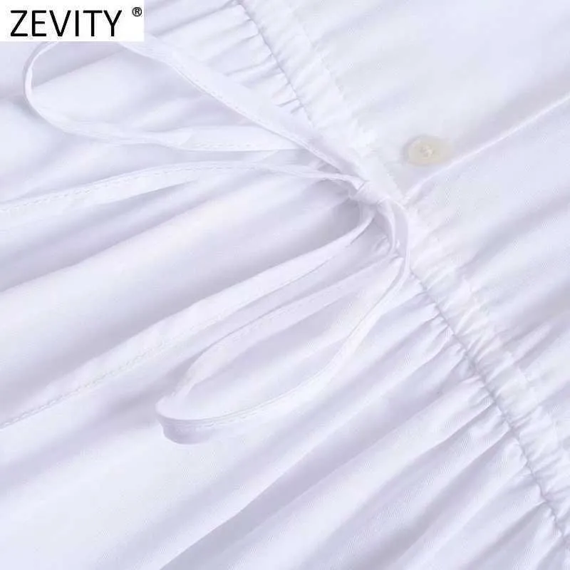 Zevity kobiety moda skręcić w dół kołnierz białe plisy mini sukienka biuro dama elegancka z krótkim rękawem waisr łuk wiązany casual vestido ds8105 210603  t