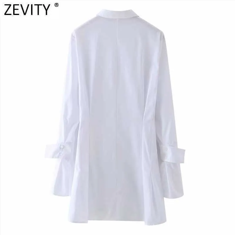 Zevity Women Elegant Pleats Abito Mini Shirt White Female Simply Slim Chic Business Abbigliamento DS4941 210603