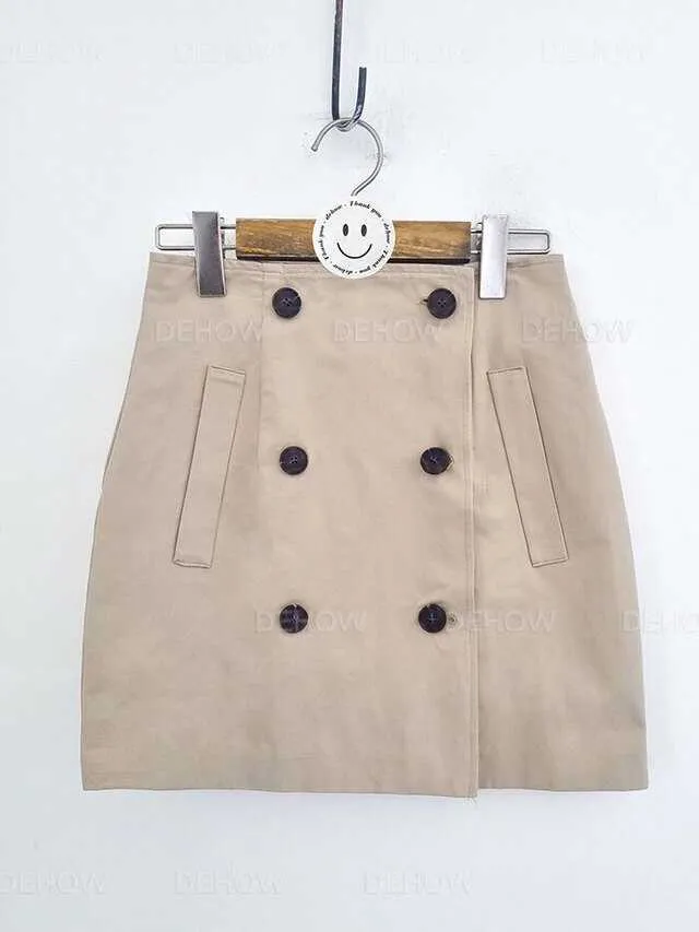 Autunno casual corto kaki doppio petto trench bavero manica lunga top moda imposta sottile vita alta gonne coreano chic 210610