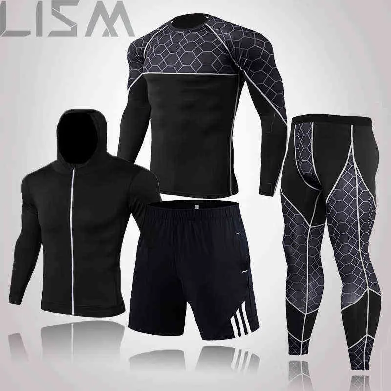 Haute qualité hiver hommes sport course compression costume maille collants vêtements de sport gymnase sous-vêtements de fitness piste costume de sport 211110