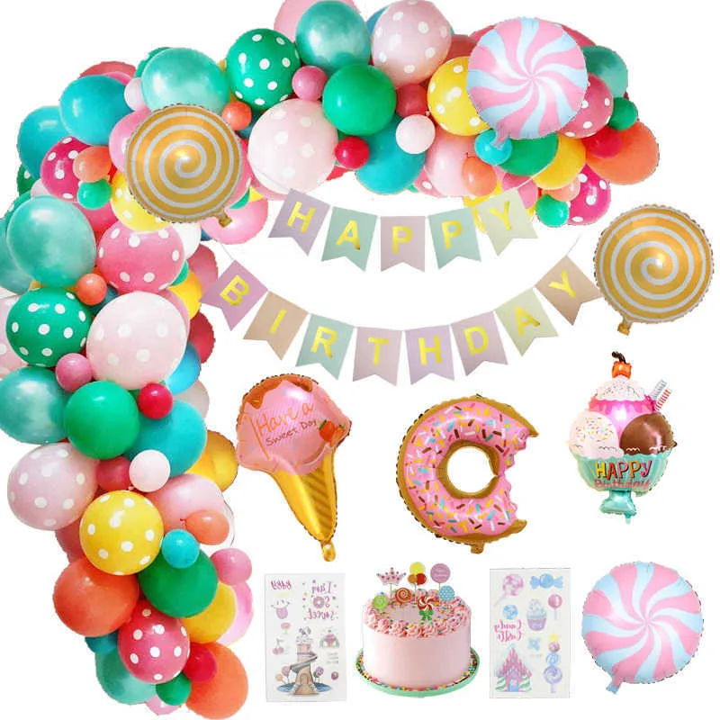 71 unidshelado caramelo Bar decoración fiesta Donut globo guirnalda Candyland Donut helado tema cumpleaños decoración niña 210626