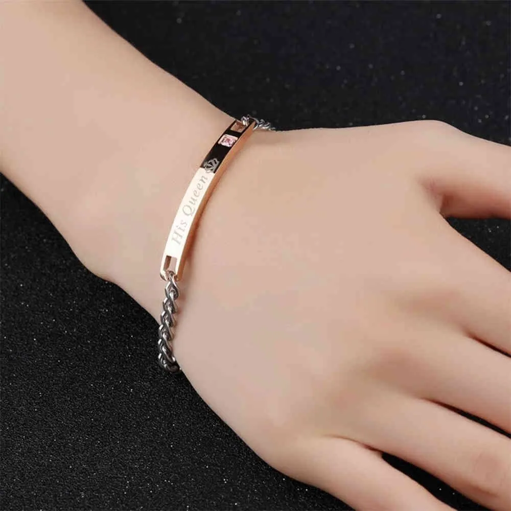 Titan stål för män Kvinnor Smycken Mode Crown Brev Zircon Trend Romantiskt Par Armband Armband Tillbehör 2021
