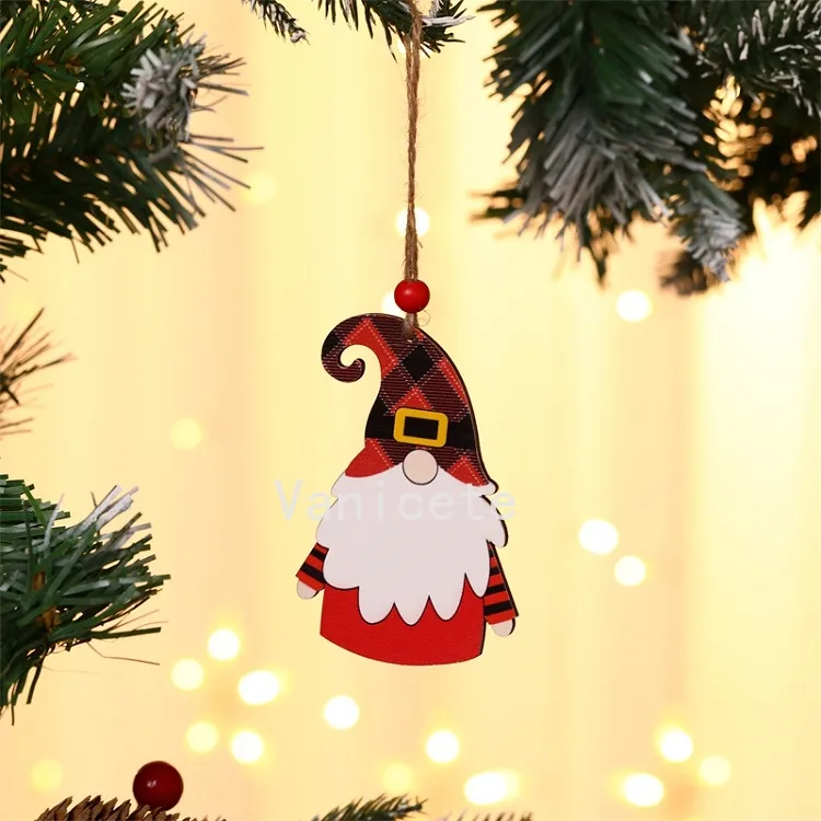 Décorations de Noël en bois Pendentif Maison Voiture Arbre De Noël Sans Visage Vieil Homme Rudolph Motif Pendentif Intérieur T2I52472