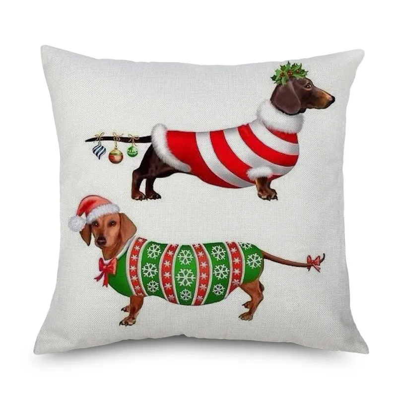 Merry Christmas Dachshund Sausage Dog Cushion Cover Hand Painting Dogs Cushion Covers Sofa Throw Decorative Linen Pillow Case4731514