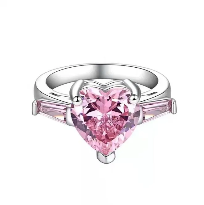 Ins süße süße Eheringe Modeschmuck 925 Sterling Silber Füllung Herzform Rosa Topas CZ Diamant Edelsteine Versprechen Ewigkeit337R