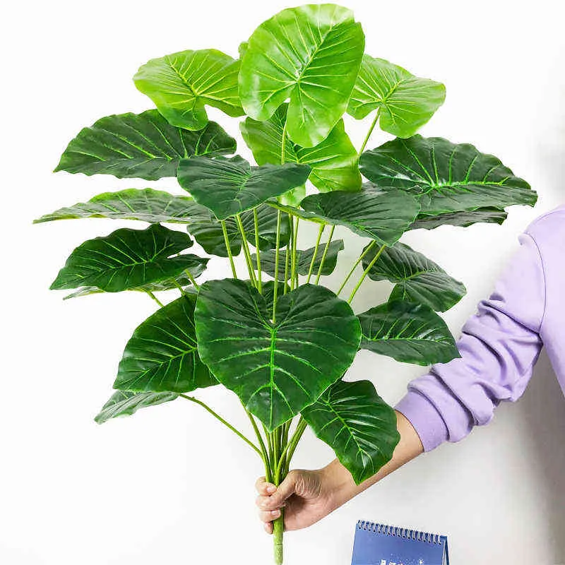 75 cm 24 Liście Sztuczne Monstera Duże Rośliny Tropikalne Prawdziwe Dotykowe Liście Palm Fałszywe Plastikowe Liści Office Home Decor 211104