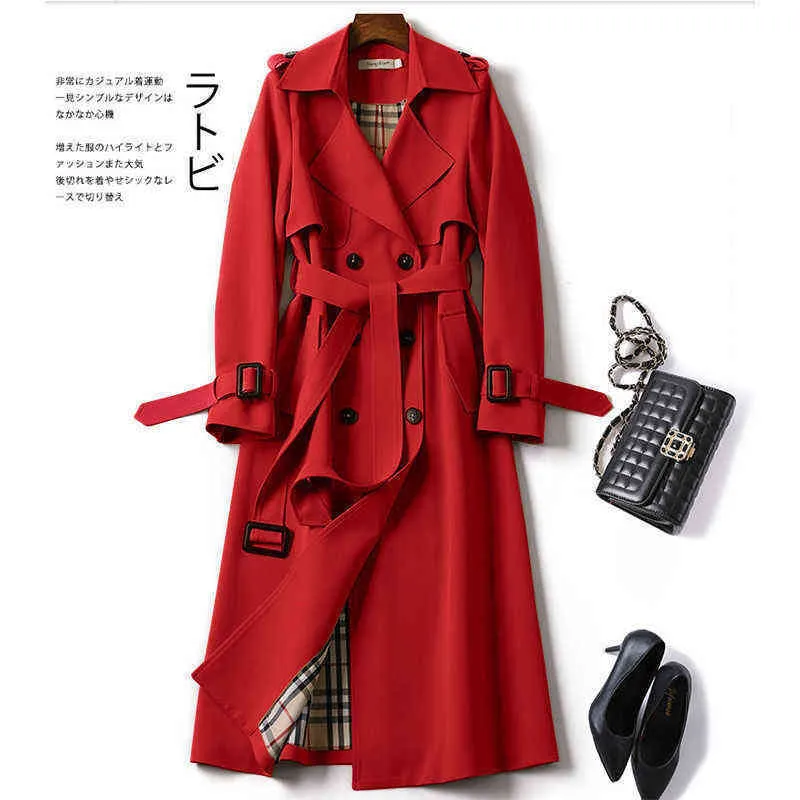 Spring Autumn New Brand Long Designer Trench Coat For Women Lapel Double Breasted Slim Korean Elegant Solid Ladies Outwear Y1106