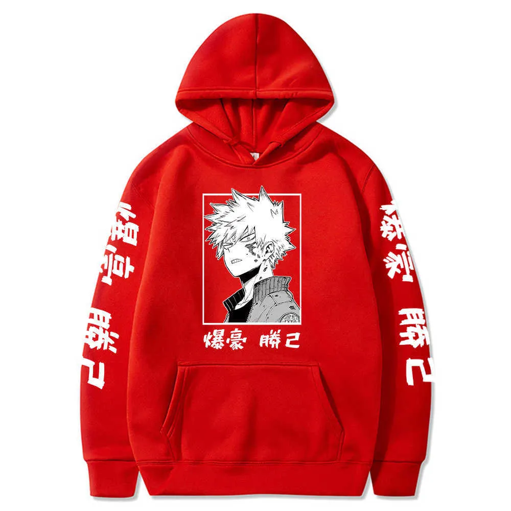 2021 Japan Anime Min Hero Academia Hoodie Kvinnor Män Harajuku Sweatshirt Pullover Hooded Jacka Sportkläder Enkel klassisk Svart H0910