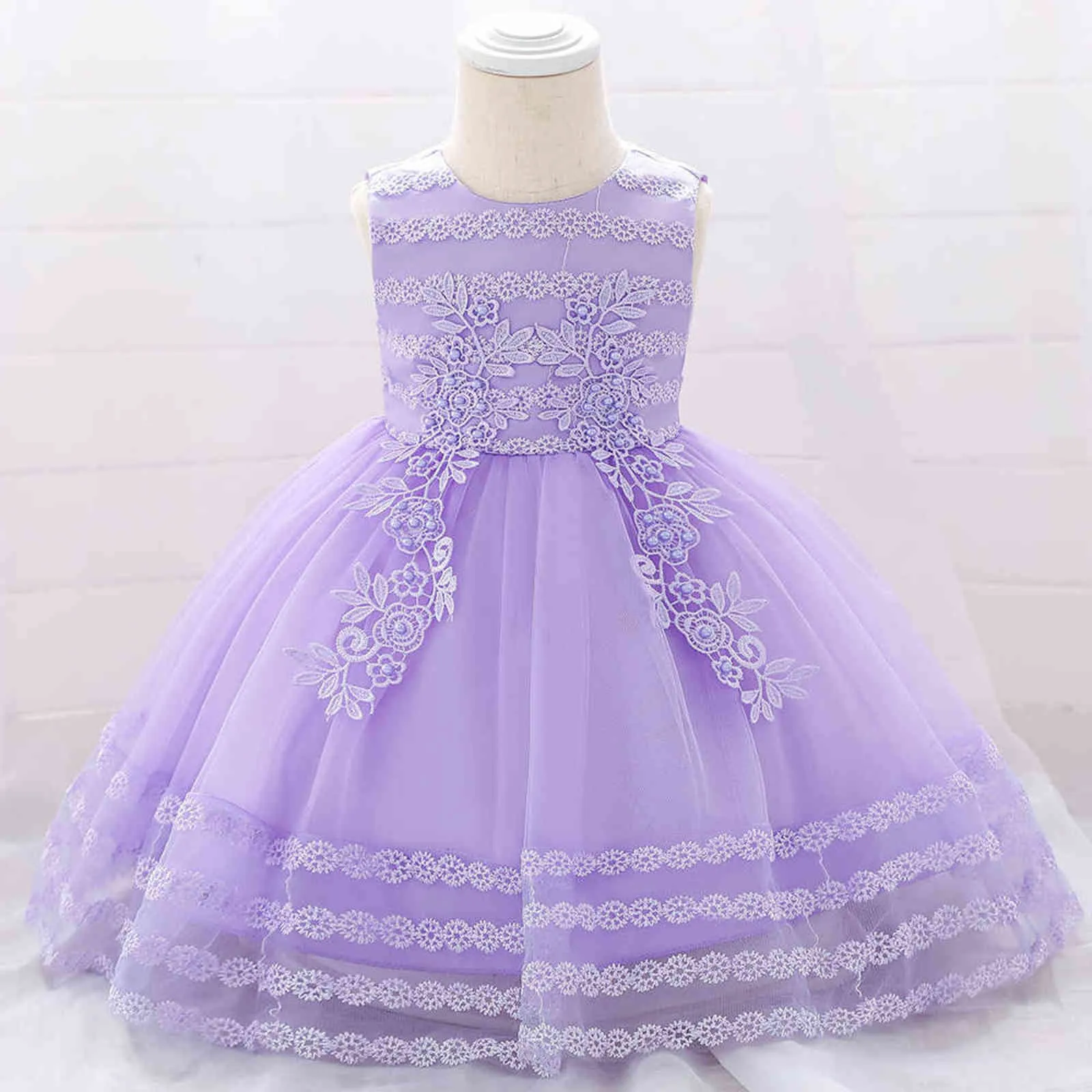 Abito da principessa in pizzo estivo ragazza Abbigliamento feste di compleanno di Natale Abiti da sposa bambini con fiori rosa Costume da ballo bambini G1129