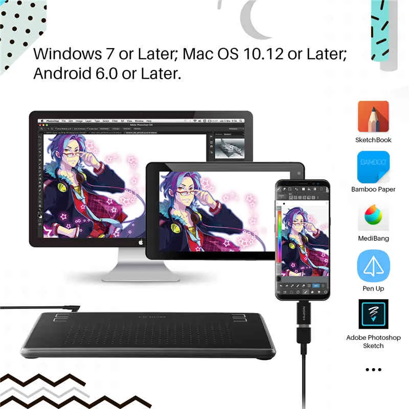 Huion H430p 4x3 인치 초경량 디지털 펜 그래픽 배터리가없는 스타일러스 완벽한 OSU가있는 태블릿