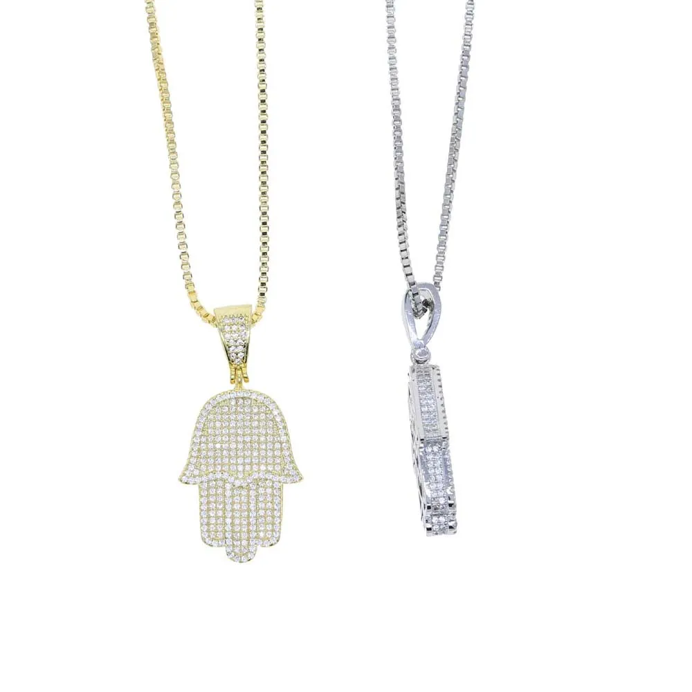 Chłopiec Mężczyźni Fatima Hamsa Ręka Naszyjnik Wisiorek Iced Out 5a Bling Cubic Cyrkon Cienki Łańcuch Hip Hop Gift Turkish Luck Jewelry