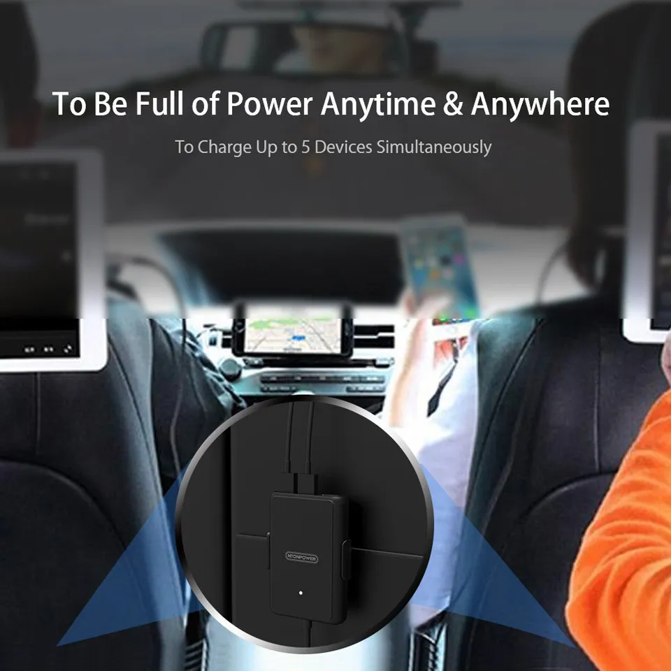 NTONPOWER 5 PORTS USB QC 3.0 Araç Şarj Cep Telefonu Tablet Için Ayrılabilir Klip Ile 1.8 M Uzatma Kablosu Tablet GPS Araba-Şarj Cihazı