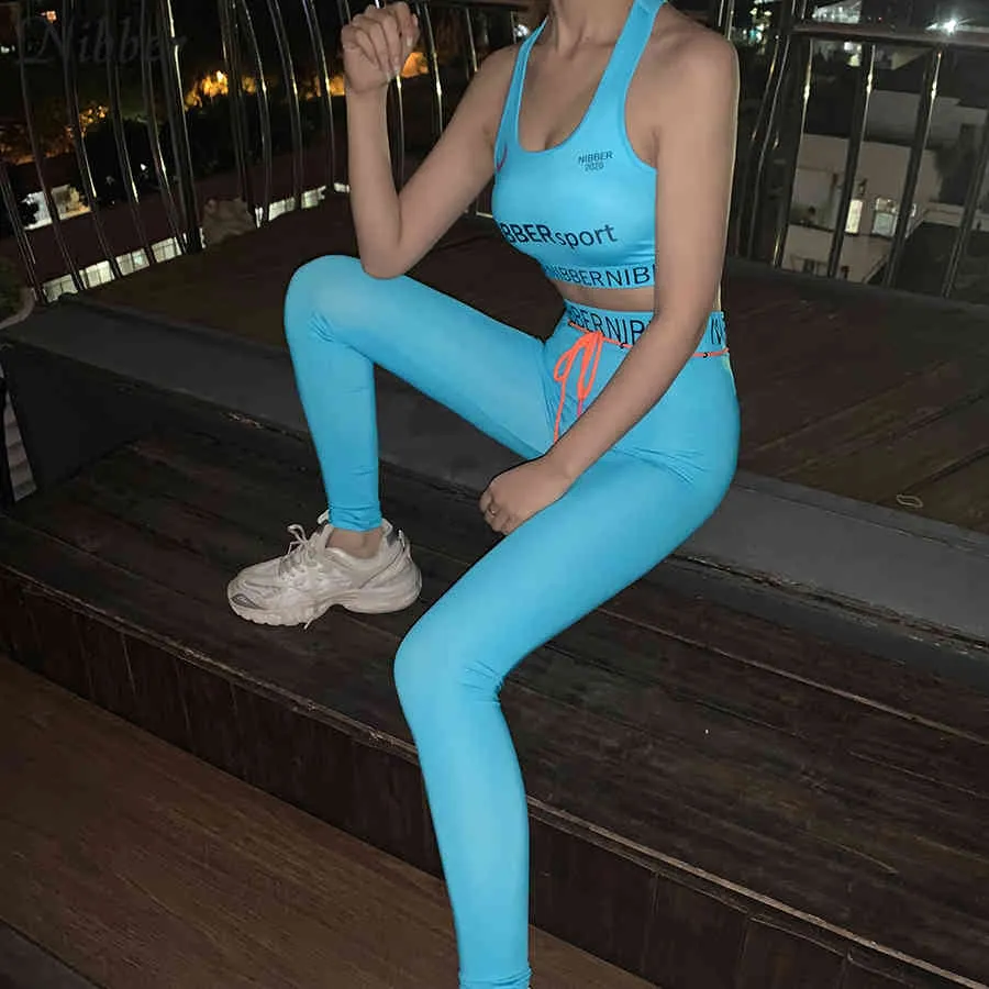 Nibber street sportswear donna canotte leggings di due pezzi 2020 estate stampa gilet elasticizzato fitness abbigliamento attivo tute X0428