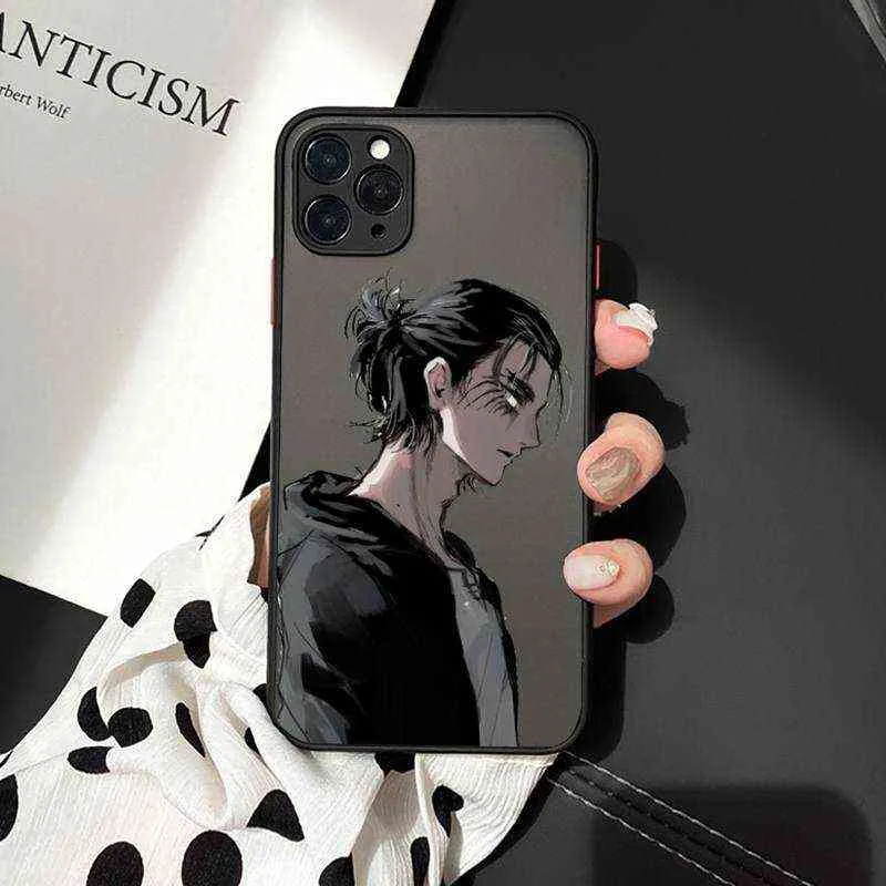 Attack på Titan Japanese Anime Phone Cases Matte Transparent för iPhone 7 8 11 12 13 Plus Mini X Xs XR Pro Max Cover AA2203107938384