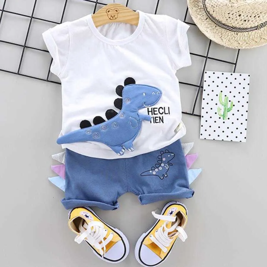 2021 Mode d'été bébé fille garçon vêtements coton dessin animé dinosaure t-shirt + short 2 pièces Bebes survêtement garçons vêtements ensemble G1023