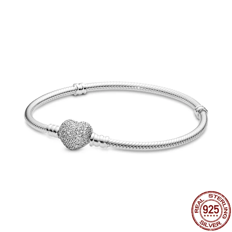 Qikaola Authentique Classique Série 100% 925 Sterling Silver Heart Bracelet Fit Original Perles Charms DIY Bijoux Cadeau Pour Les Femmes