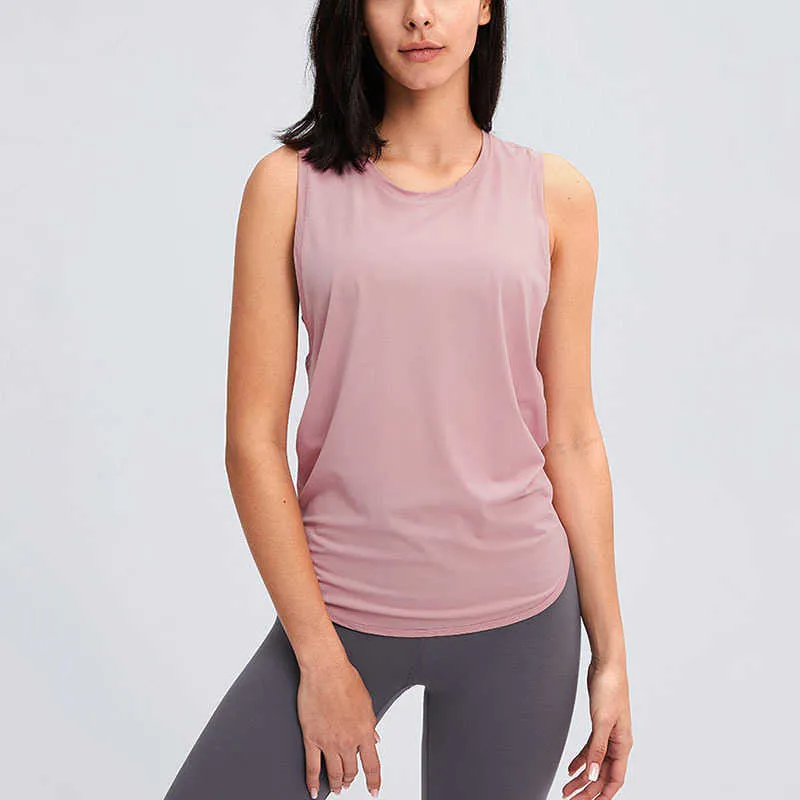 Fitness Running Yoga Vest Gym Kläder Tank Top Loose Andningsbara Sexiga Ärmlös Solt Färg Blus Kvinnors Skjorta Blusar