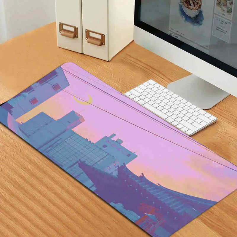 Purple landscape Street Kawaii Anime Mouse Keyboard Locking Edge Otaku Computer Desk Large Pad