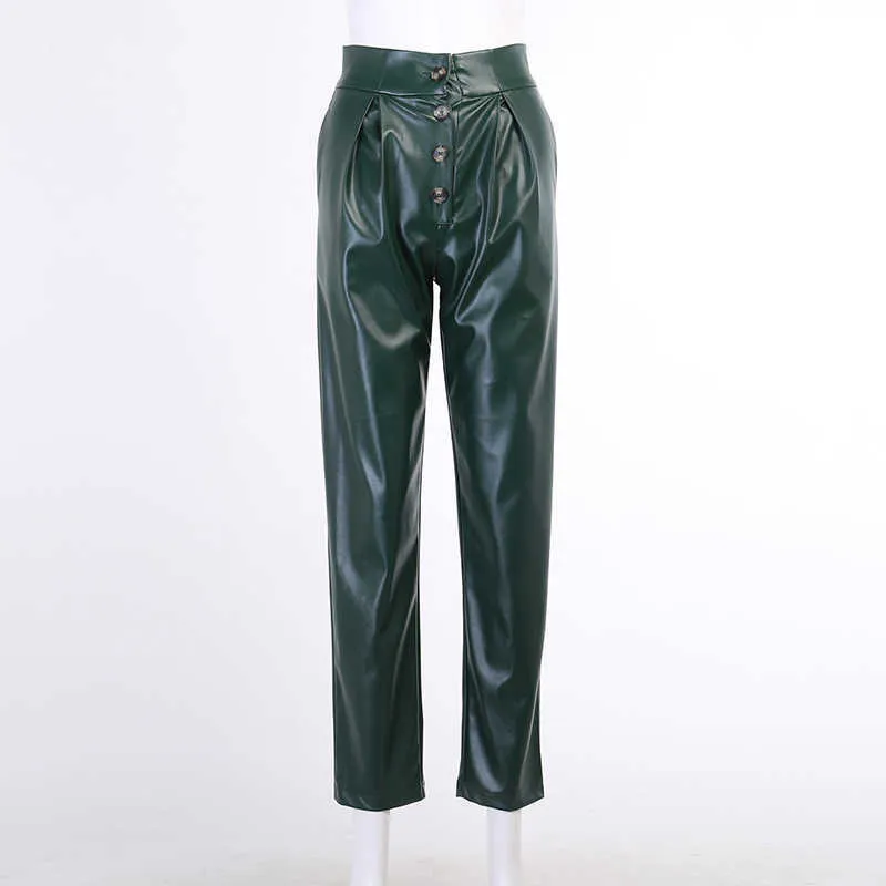Colysmo PU Deri Pantolon Kadınlar Seksi Düğme Yüksek Bel Pantolon Katı Renk Düz Sonbahar Y2K Giysileri Rahat Streetwear 210527