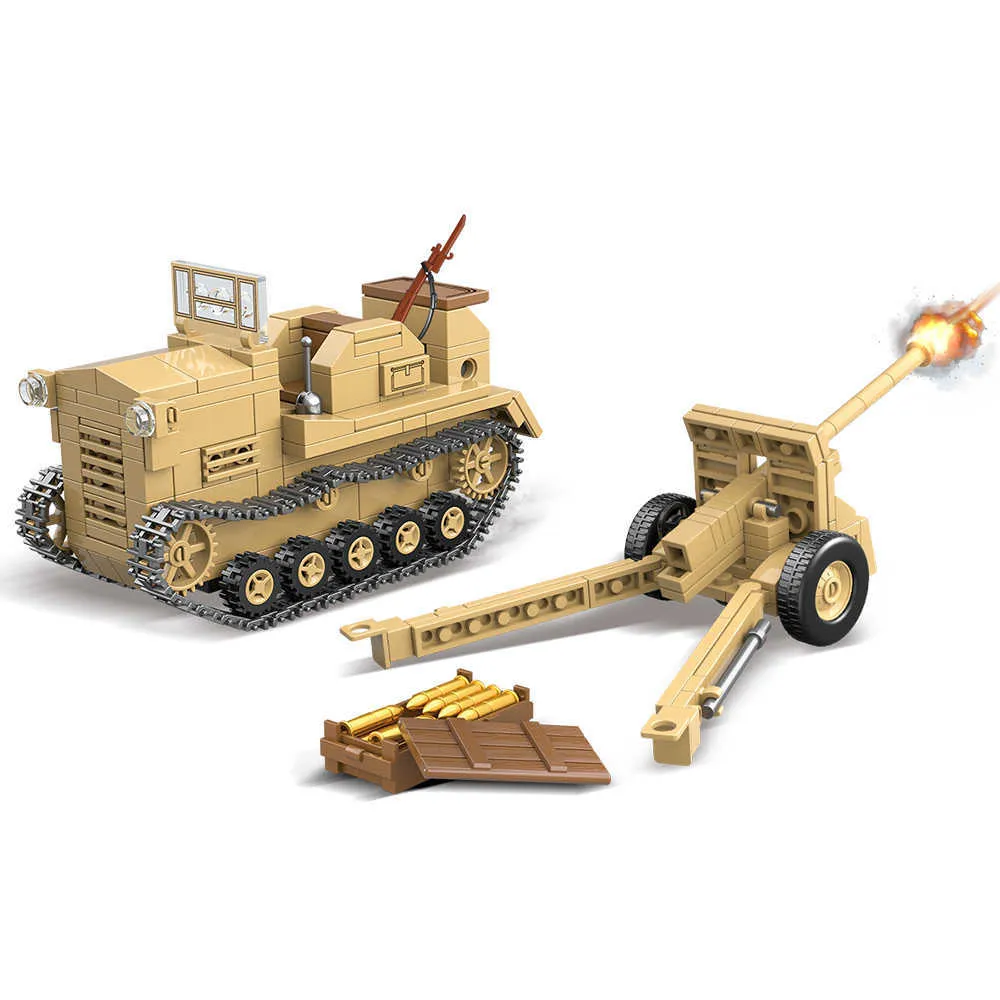 WW2 Japan 98 Prime Mover E90 75mm Field Gun Building Blocks Militär Silder Figurer Bricks DIY Leksaker Gåvor för barn Q0624