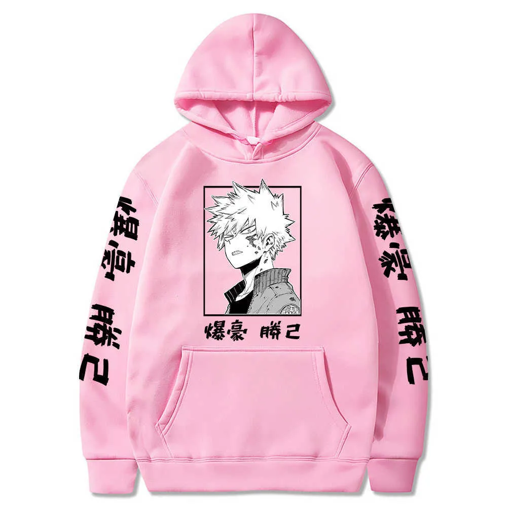 2021 Japan Anime Min Hero Academia Hoodie Kvinnor Män Harajuku Sweatshirt Pullover Hooded Jacka Sportkläder Enkel klassisk Svart H0910