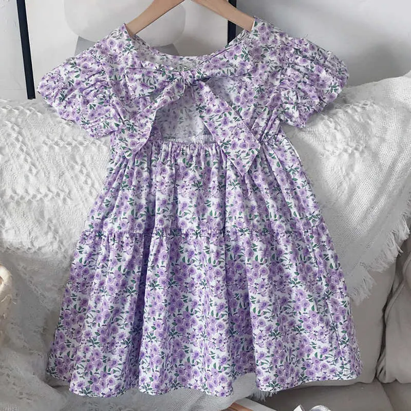 Summer Purple Floral Dress Vêtements pour fille Enfants es Kid Vêtements Pour s 210528