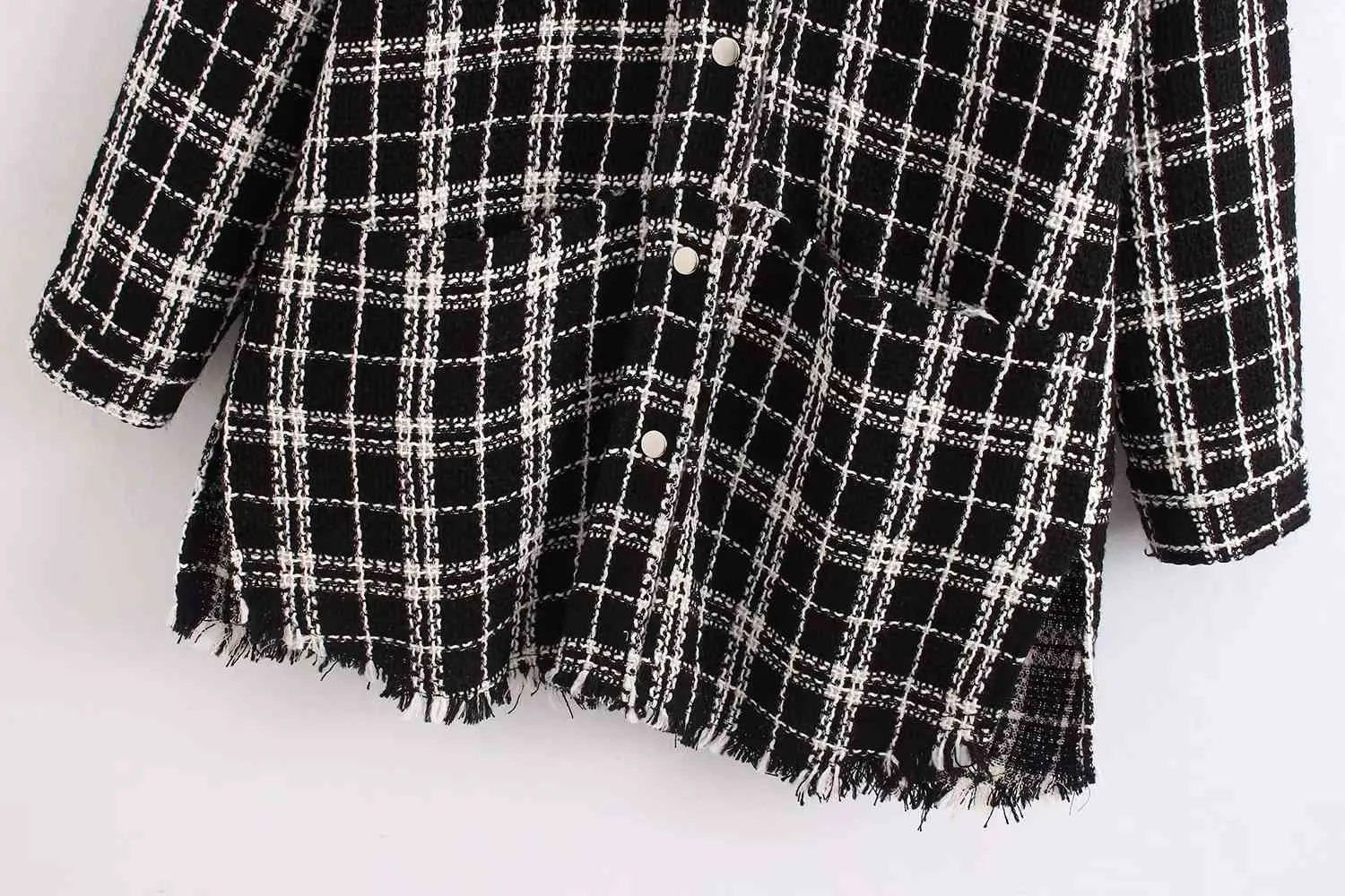 Mode Quaste Oversize Plaid Jacke Frauen Wintermantel lässig Langarm Tweed Damen Oberbekleidung 210521