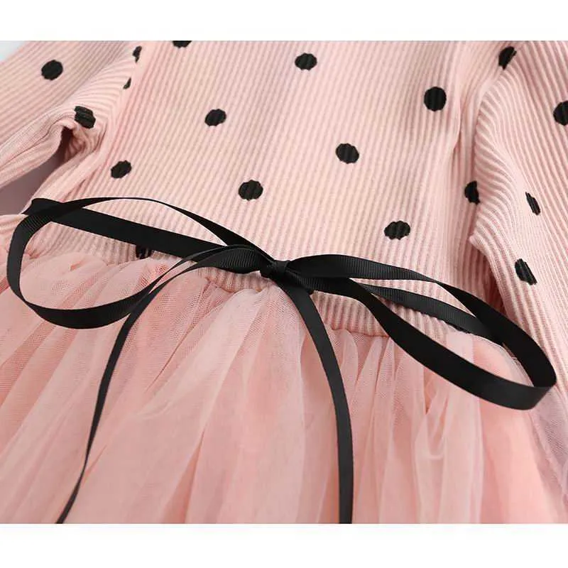 Einzelhandel Frühling Herbst Mädchen Kleider Korea Stil Polka Dot Gaze Langarm Prinzessin Kleid Kinder Kleidung 2-6T AZ470 210610