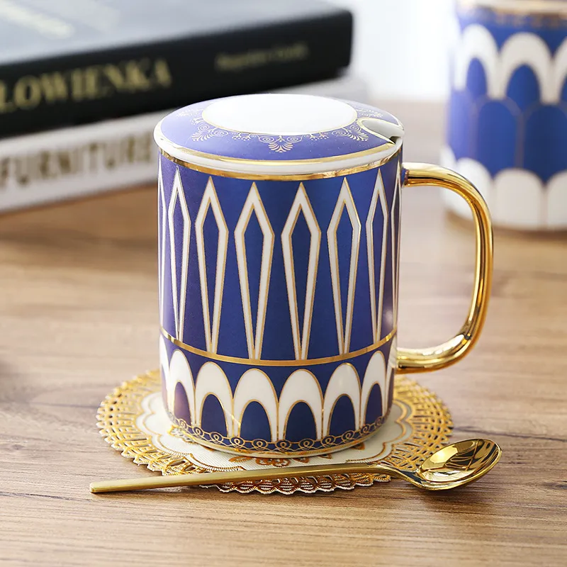 Ceramic Mugs British Light Luxury Cafe Cup Living Room Office Porcelain Tea Mug With Gold Handle Whole296m