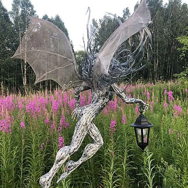 Elfo con una figura il giardino Scultura in resina luminosa Statua da esterno Cortile Ornamenti d'arte Lampade da giardino Patio266A