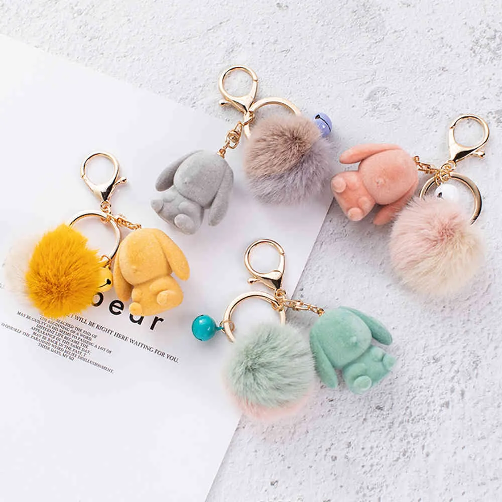 Cute Fluffy Rabbit Chain Girl Women Kawaii chain Best Gift for Friend Key Ring Holder Bag Charms Bunny Pendant Jewelry