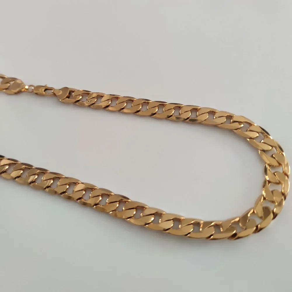 Мужская цепочка из 24-каратного штампованного желтого золота с отделкой из звеньев, ожерелье Куба, толстое, массивное, 12 мм, тяжелое, оригинальное, Picture309u