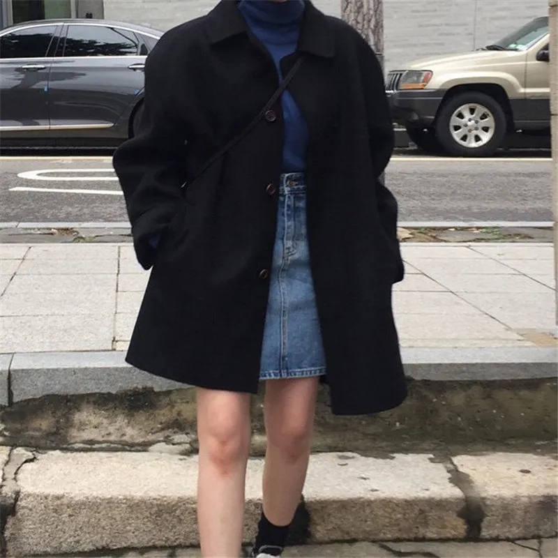 Automne laine manteau à simple boutonnage femmes hiver vêtements d'extérieur décontractés Streetwear femme coréenne bureau dames mince laine 210421