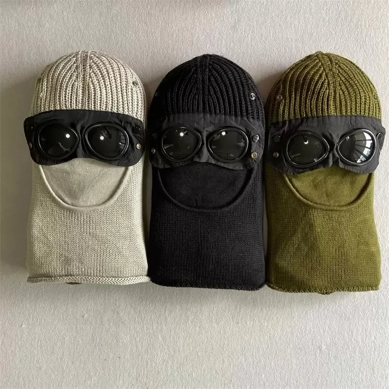 Two Lens Windbreak Hood Fashion Beanies Outdoor Cotton Knitted Men Mask Casual Male Skull Caps Hats Black Grey Green