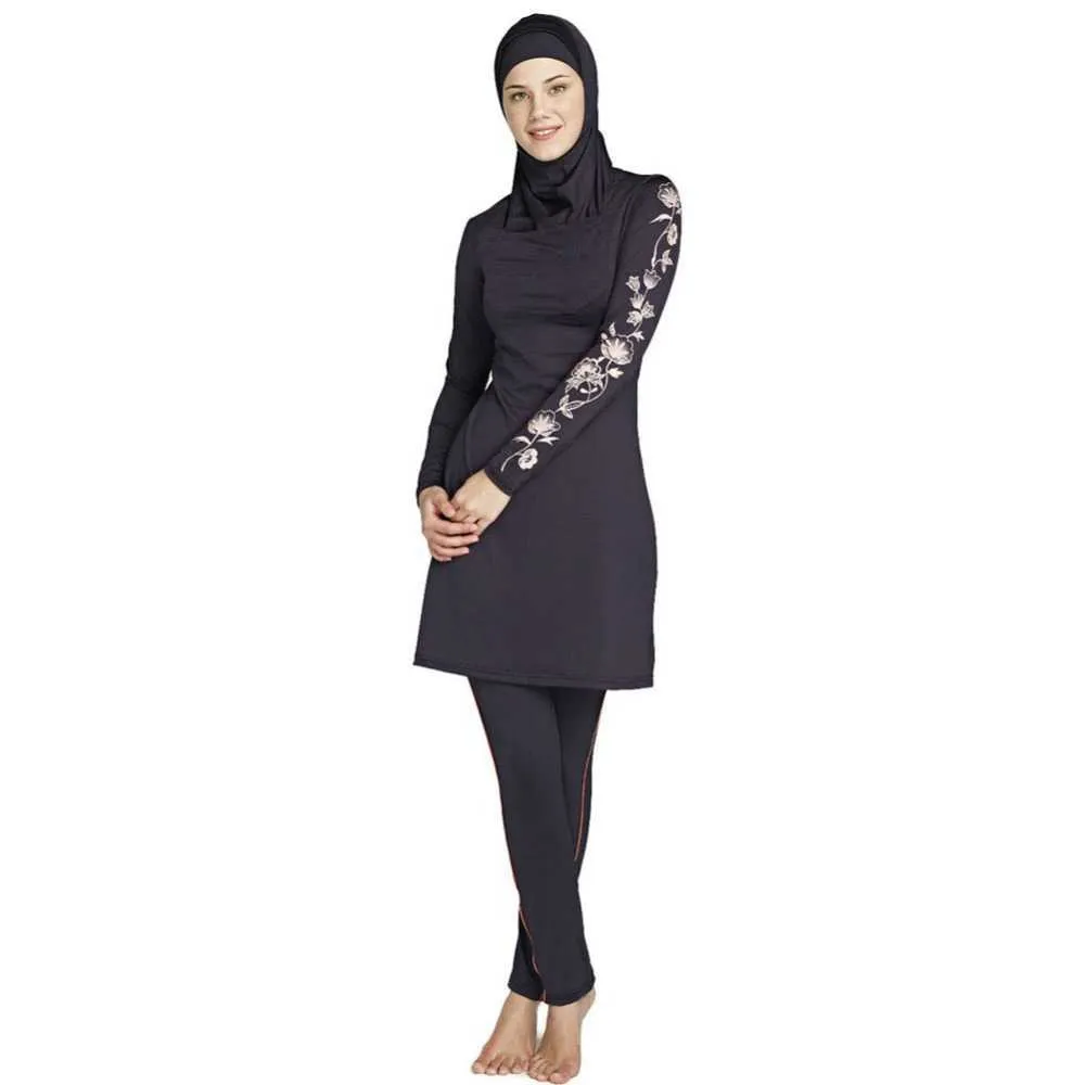 Femmes grande taille imprimé floral couverture complète maillot de bain musulman islamique conservateur maillot de bain Hijab maillots de bain bain Sui 210611