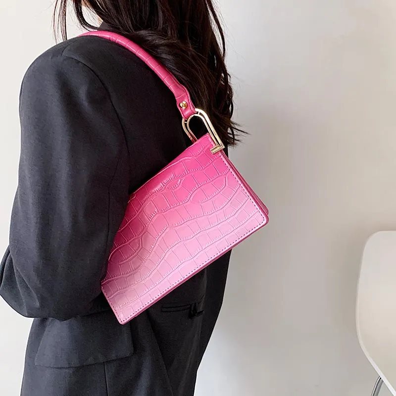 Padrão De Pedra Colorido Baguette Bags De Baguette Para As Mulheres Corrente Pu Couro Moda Bolsas Bolsa De Mão De Bolsa De Mão