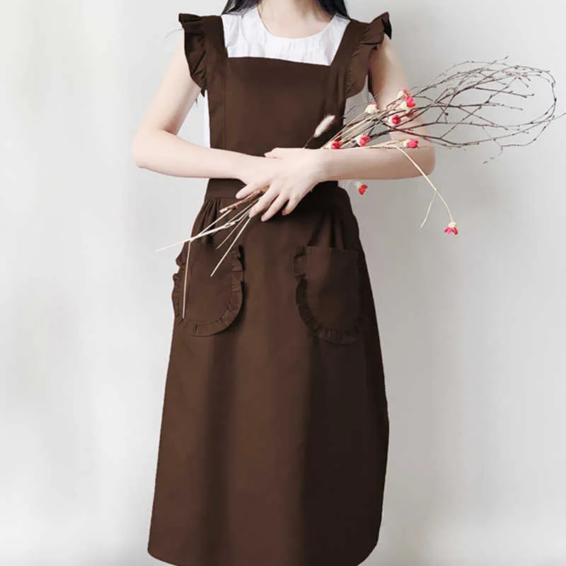 Polyester Cotton Frill Apron Florist Waitress Maid Coffee Shop Pastry Chef Work Wear Cafe Barista Baker Flower Uniform D8 210625