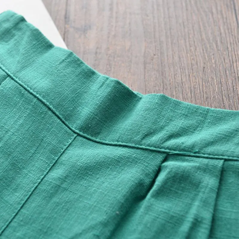 Été Enfants Filles Vêtements Ensembles Fly Sleeve Top + Shorts / set Vert Rose Solide Couleur Tenues